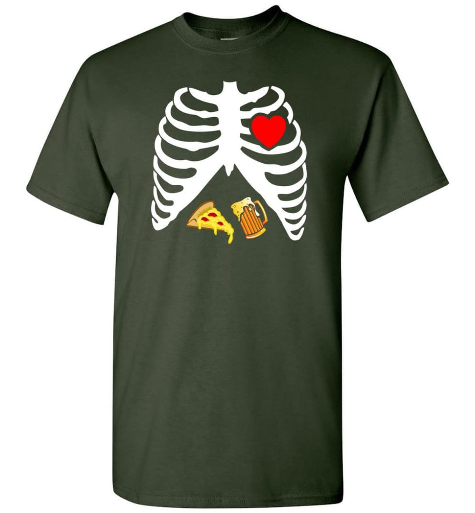 Halloween Skeleton Maternity Pizza & Beer T-Shirt - Forest Green / S
