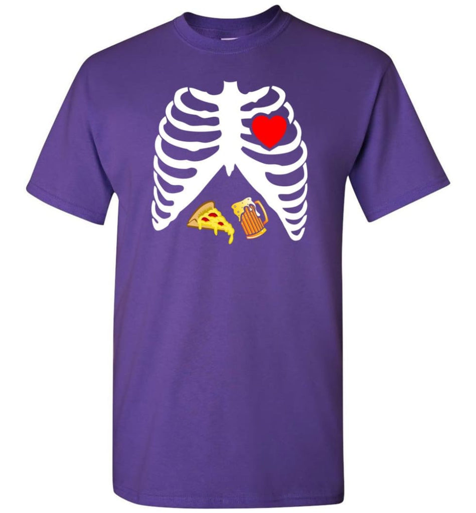 Halloween Skeleton Maternity Pizza & Beer T-Shirt - Purple / S