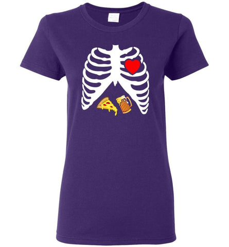 Halloween Skeleton Maternity Pizza & Beer Women Tee - Purple / M