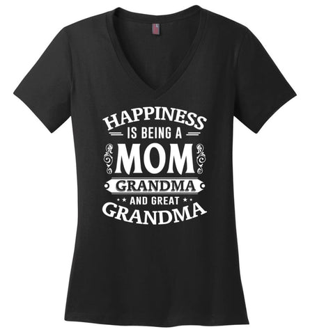 Happiness Is Being A Mom Grandma And Great Grandma Ladies V-Neck - Purple / M