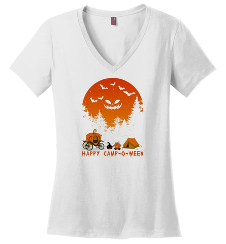 Happy Camp O Ween Halloween Funny T Shirt - Ladies V-Neck - White / M - Ladies V-Neck
