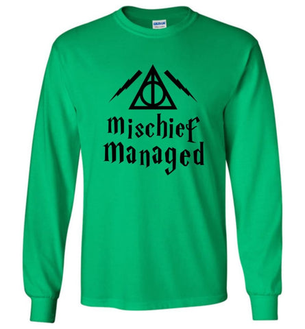 Harry Mischief Shirt Potter Managed Gift for Fan sof Book - Long Sleeve T-Shirt - Irish Green / M