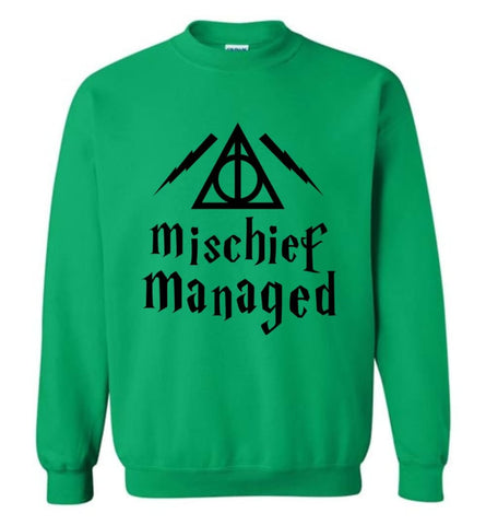 Harry Mischief Shirt Potter Managed Gift For Fan Sof Book Sweatshirt - Irish Green / M