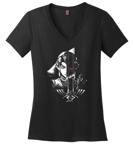 Hero Legend Zel da A Dark Reflection T shirt for Links Z Gamer Fans - Ladies V-Neck - Black / M