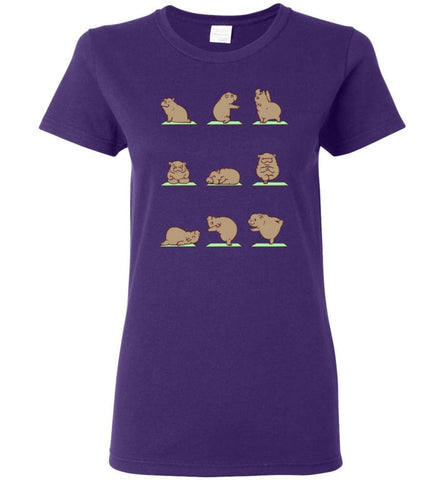 Hippie Yoga Shirt Funny Hippo Yoga Pose Downward Yoga Hippopotamus Class - Women T-shirt - Purple / M