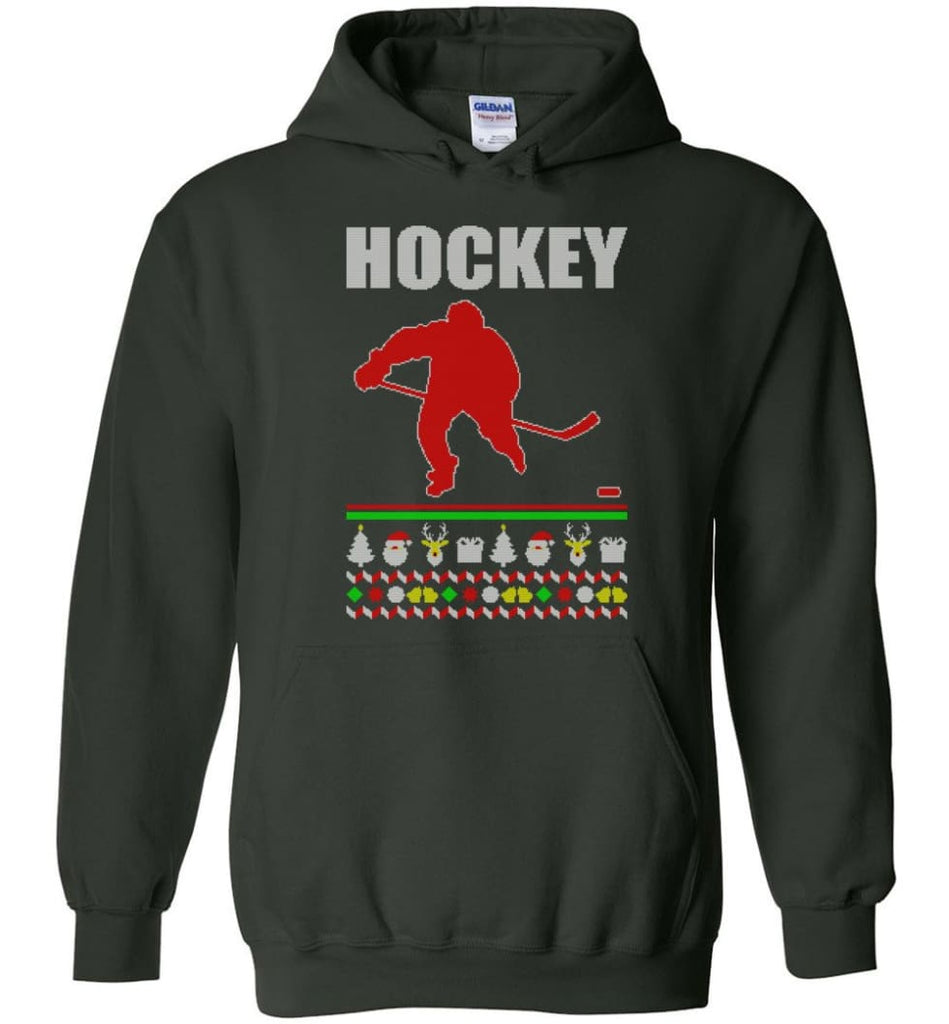 Hockey Ugly Christmas Sweater - Hoodie - Forest Green / M