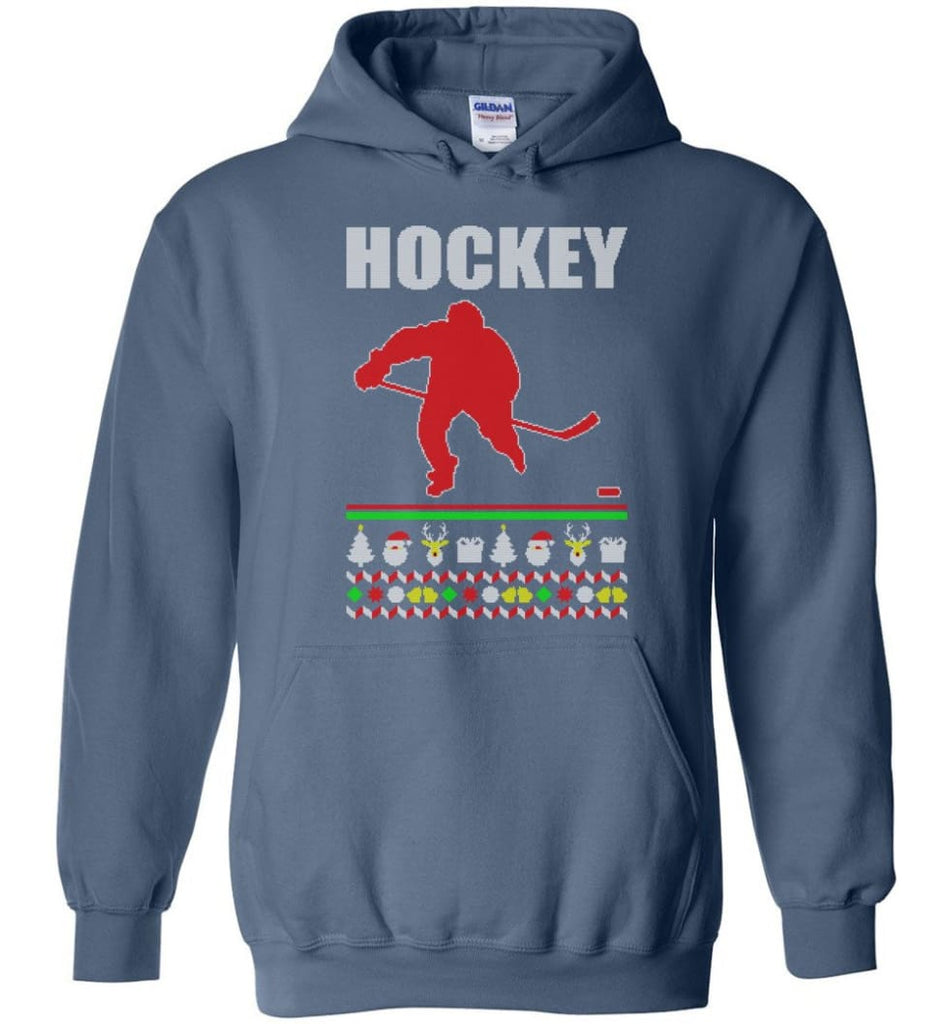 Hockey Ugly Christmas Sweater - Hoodie - Indigo Blue / M