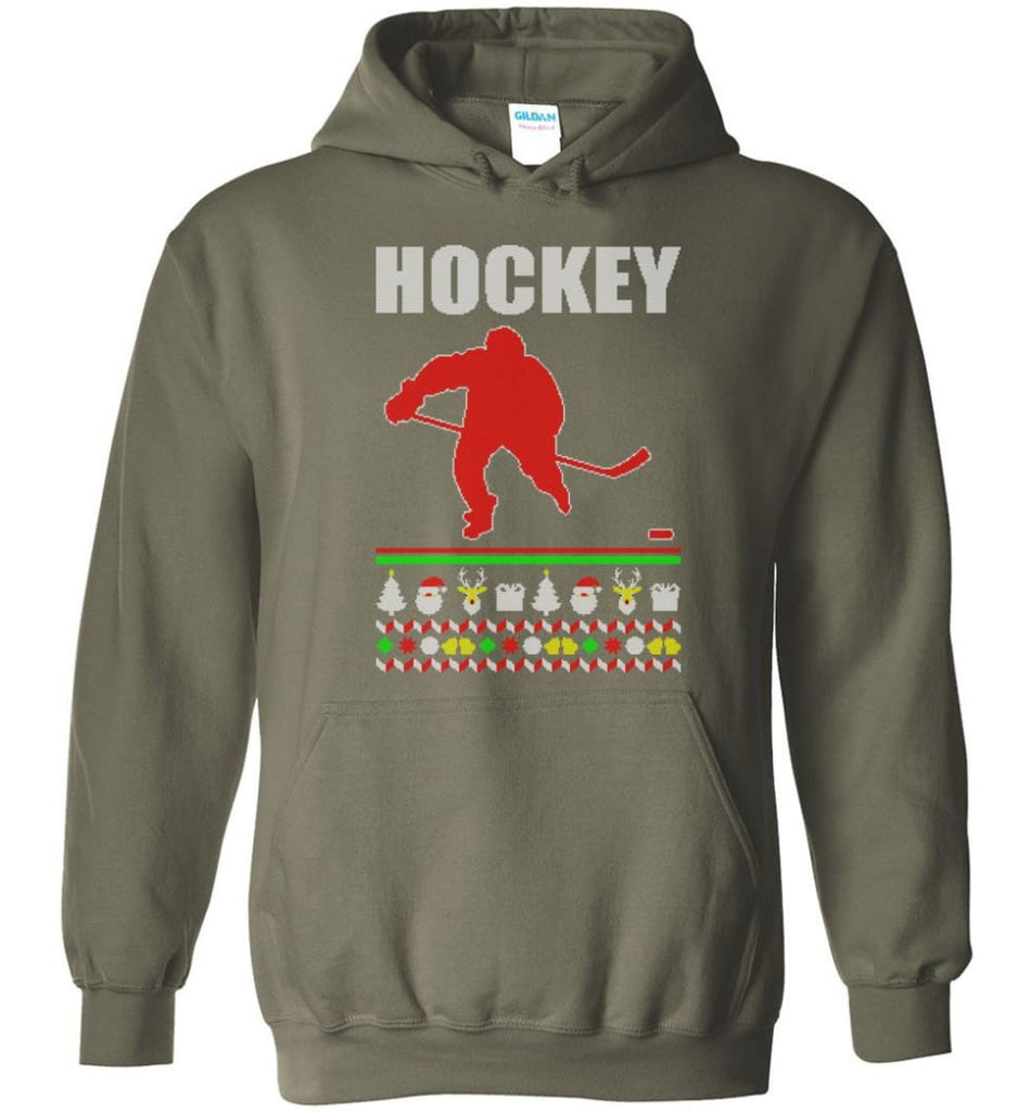Hockey Ugly Christmas Sweater - Hoodie - Military Green / M