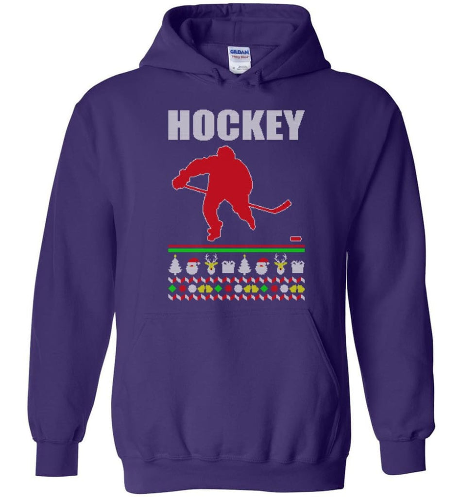 Hockey Ugly Christmas Sweater - Hoodie - Purple / M