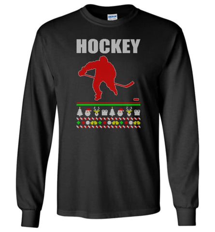 Hockey Ugly Christmas Sweater - Long Sleeve T-Shirt - Black / M