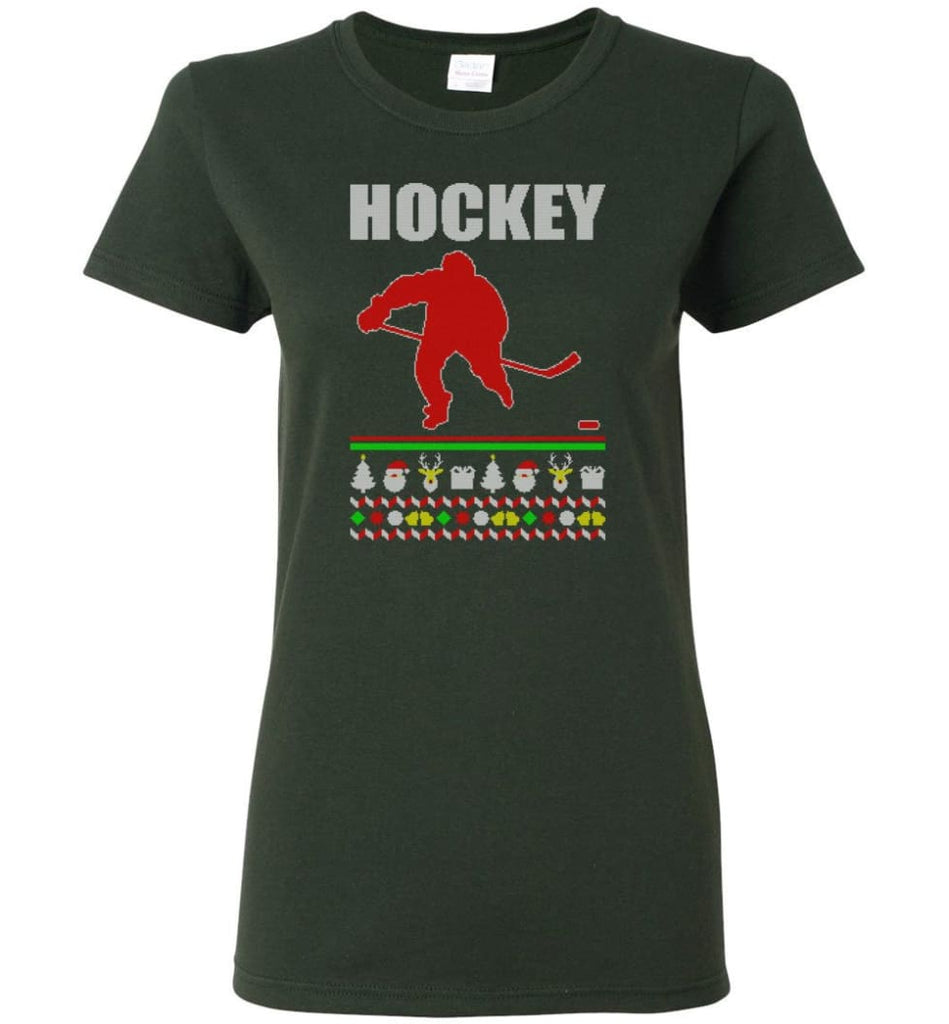 Hockey Ugly Christmas Sweater Women Tee - Forest Green / M