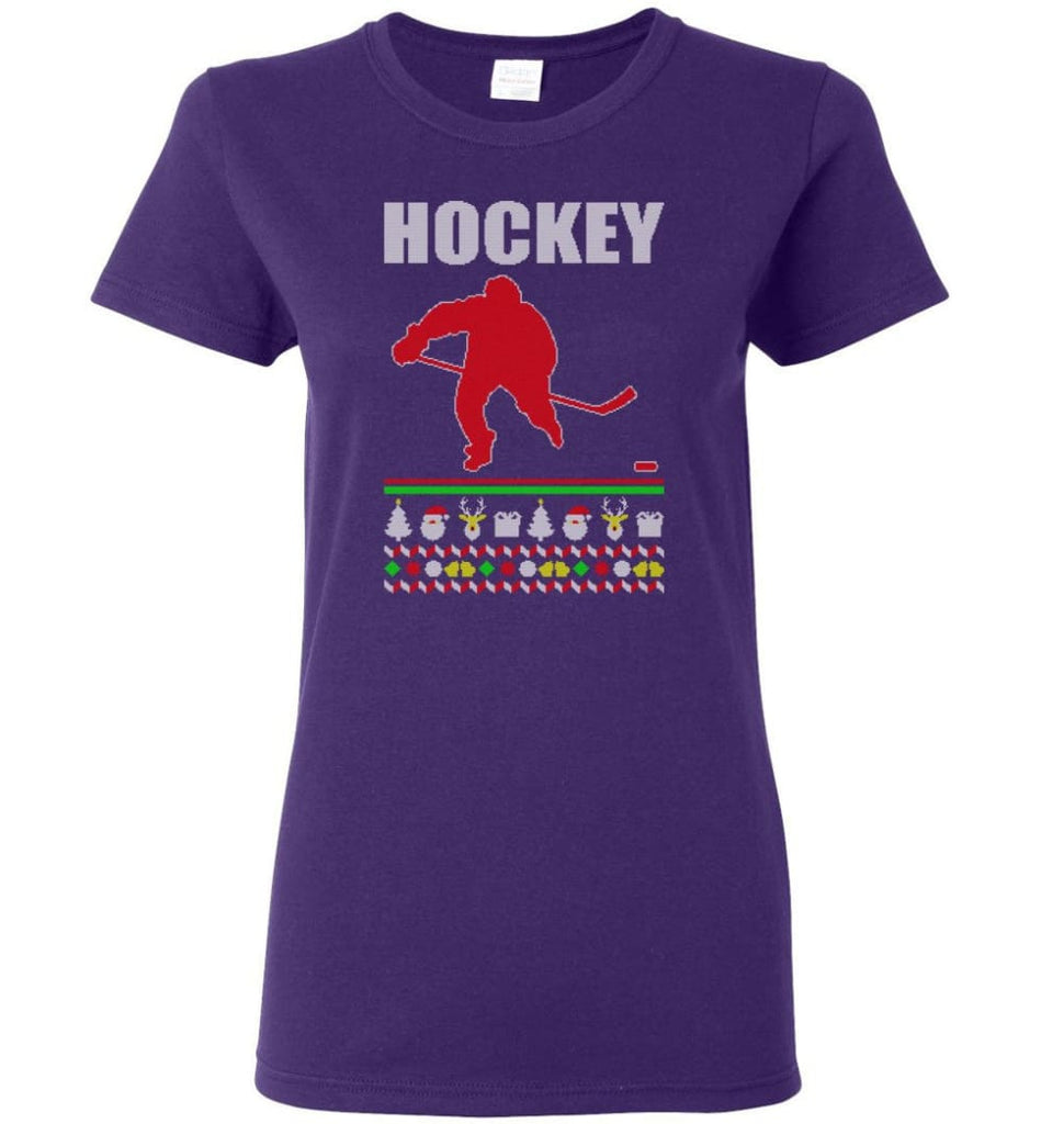Hockey Ugly Christmas Sweater Women Tee - Purple / M
