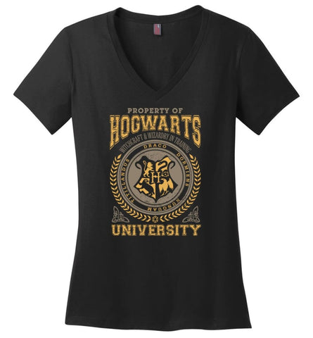 Hogwarts Alumni Shirt Property Of Hogwarts University Students Ladies V-Neck Shirt for Girls - Black / M