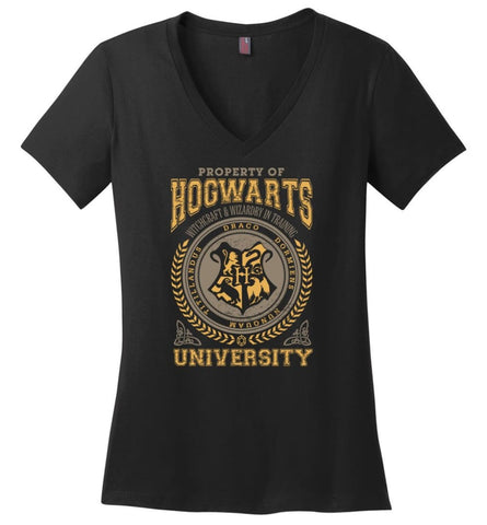 Hogwarts Alumni Shirt Property Of Hogwarts University Students Ladies V-Neck Shirt for Girls - Black / M