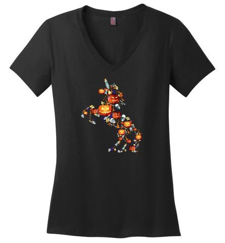 Horse In Pumpkin Happy Halloween Horse Lover - Ladies V-Neck - Black / M - Ladies V-Neck