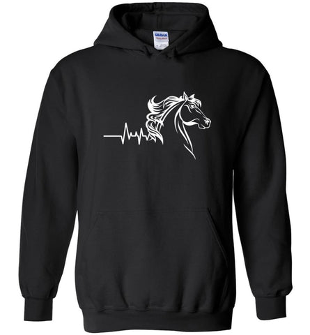 Horse Riding Lover Shirt Horse Heartbeat - Hoodie - Black / M