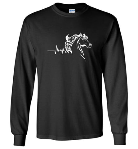 Horse Riding Lover Shirt Horse Heartbeat - Long Sleeve T-Shirt - Black / M
