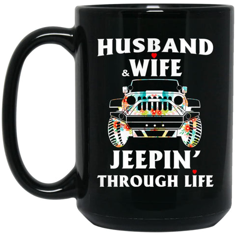 Husband And Wife Jeeping Through Life 15 oz Black Mug - Black / One Size - Drinkware