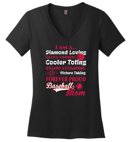 I Am A Diamond Loving Glove Finding Baseball Mom Ladies V-Neck - Black / M - womens apparel