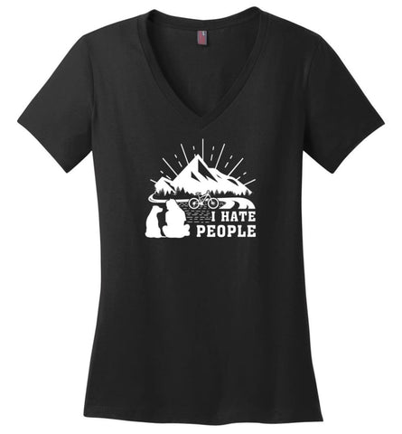 I Hate People And I Love Cycling Biking Camping With My Dog - Ladies V-Neck - Black / M - Ladies V-Neck