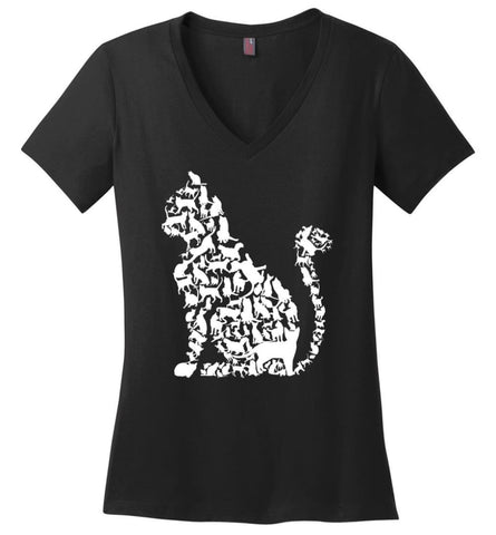 I Love Cats Shirt Cute Cat Shirt Cat Heart Sign Ladies V-Neck - Black / M