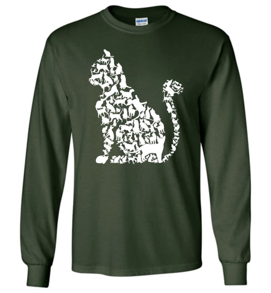 I Love Cats Shirt Cute Cat Shirt Cat Heart Sign Long Sleeve - Forest Green / M