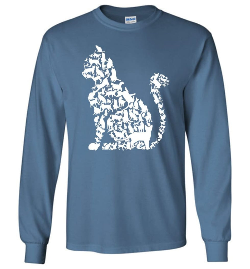 I Love Cats Shirt Cute Cat Shirt Cat Heart Sign Long Sleeve - Indigo Blue / M
