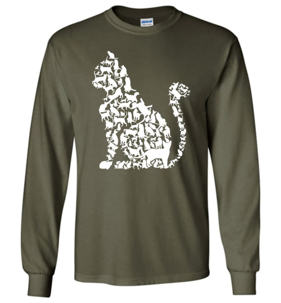 I Love Cats Shirt Cute Cat Shirt Cat Heart Sign Long Sleeve - Military Green / M