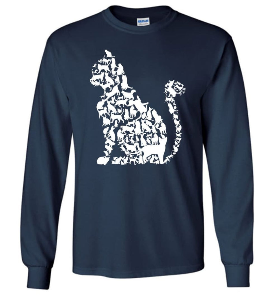 I Love Cats Shirt Cute Cat Shirt Cat Heart Sign Long Sleeve - Navy / M