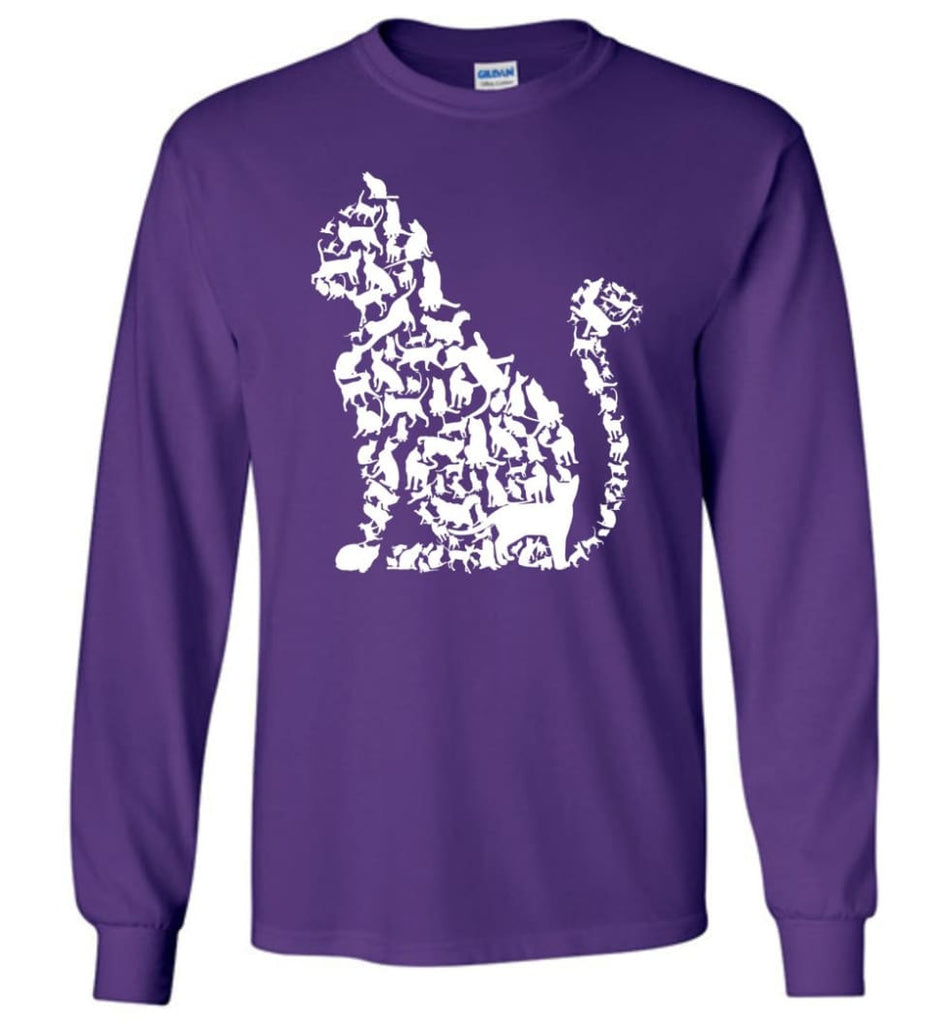I Love Cats Shirt Cute Cat Shirt Cat Heart Sign Long Sleeve - Purple / M