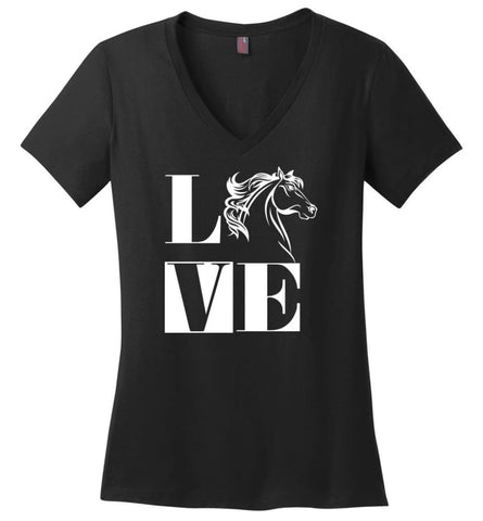 I Love Horse Shirt Horseback Riding Equestrian Ladies V Neck - Black / M - womens apparel