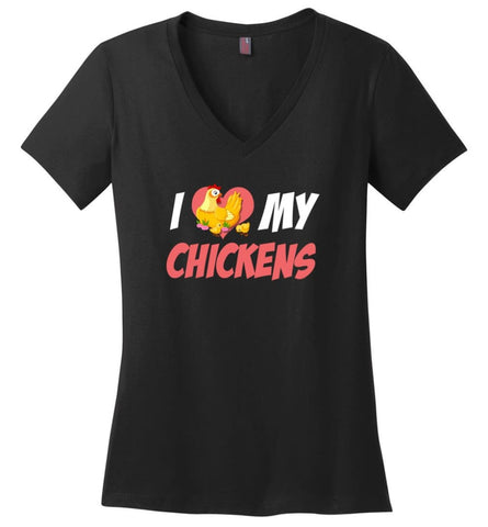 I Love My Chickens T Shirt Best Chicken Lover Gift Ladies V Neck - Black / M - womens apparel