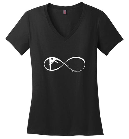 I Love My Lineman Shirts Lineman Gifts Men - Ladies V-Neck - Black / S
