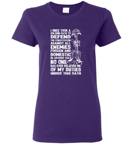 I Once Took A Solemn Oath To Defend The Constitution Against All Enemies Veterans Women Tee - Purple / M