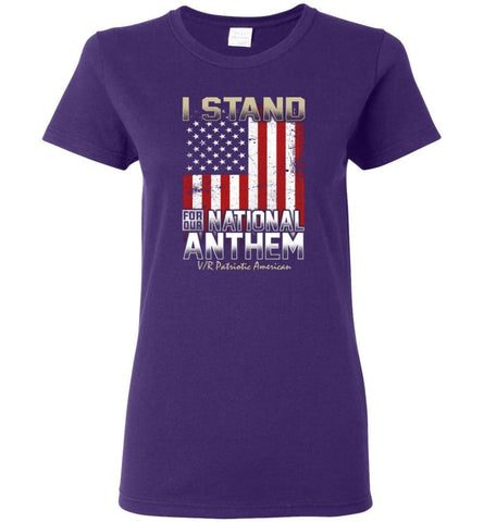 I Stand for Our National Anthem with America Flag T shirt Women Tee - Purple / M