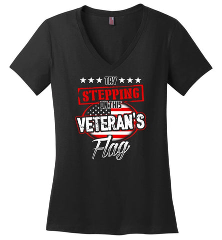 I Will Be Strong And Courageous Perfect gift for veterans Ladies V-Neck - Black / M