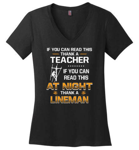 If You Can Read This At Night Thank A Lineman Christmas Sweater Lineman Shirts For Womens - Black / M