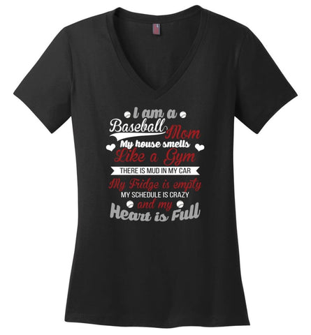 Im A Baseball Mom And My Heart Is Full Ladies V-Neck - Black / M - womens apparel