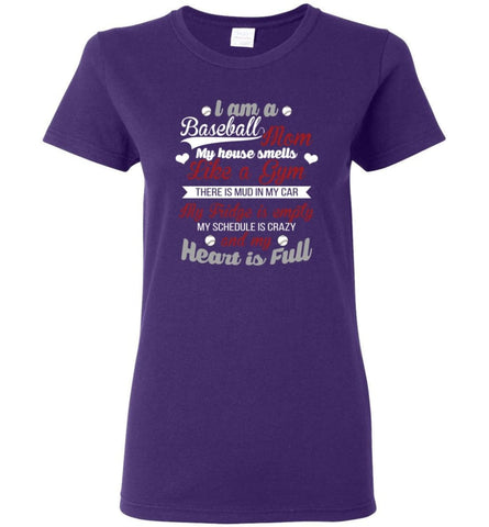 Im A Baseball Mom And My Heart Is Full Women Tee - Purple / M