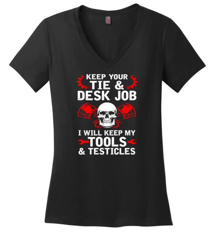I’m A Mechanic But I Can’t Fix Stupid Ladies V-Neck - Black / M