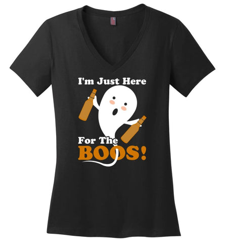 I’m Just Here For The Boos Shirt Halloween Funny Ghost drink beer Ladies V-Neck - Black / M