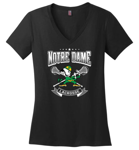 Irish Shirt St Patricks Day Shirt notre Dame Lacrosse Irish Fighting - Ladies V-Neck - Black / M