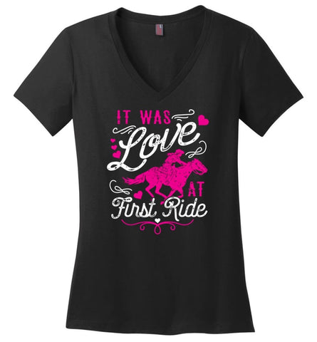 It Was Love At First Ride Hoodie Horse Mom Christmas Gift Horse Lover Sweater - Ladies V-Neck - Black / M
