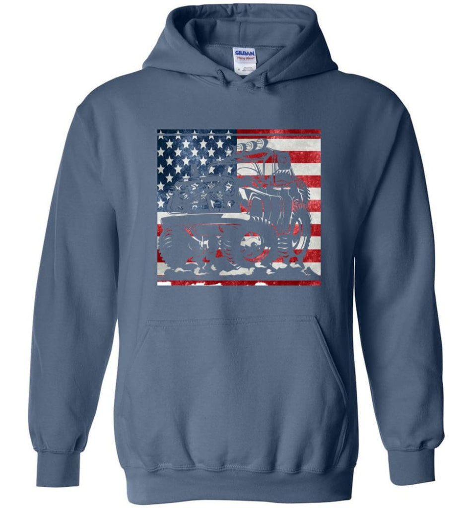 Jeep American Flag Shirt Vintage Jeep Hooded Sweatshirt jeep Christmas Hoodie - Indigo Blue / M
