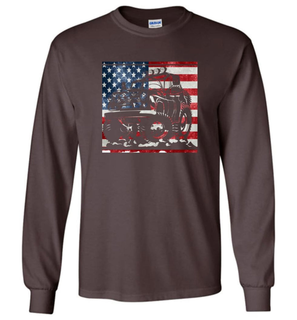 Jeep American Flag Shirt Vintage Jeep Hooded Sweatshirt jeep Christmas Long Sleeve T-Shirt - Dark Chocolate / M