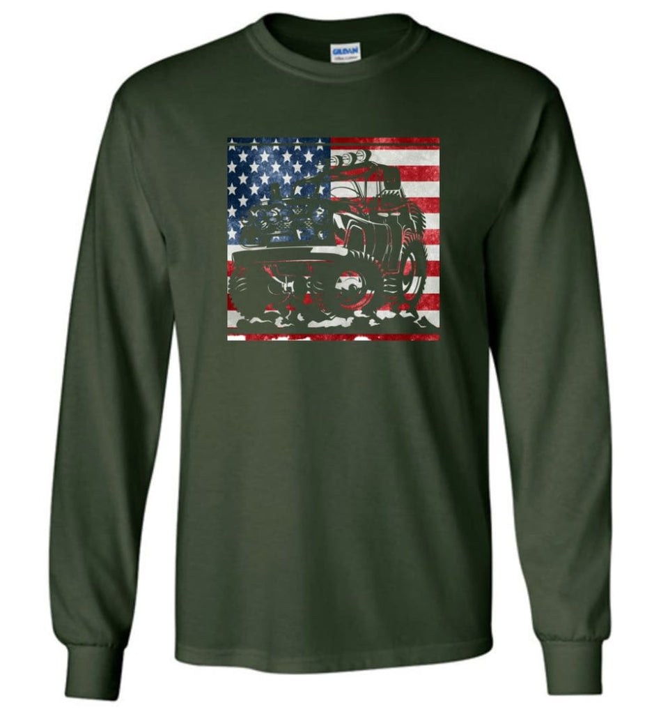 Jeep American Flag Shirt Vintage Jeep Hooded Sweatshirt jeep Christmas Long Sleeve T-Shirt - Forest Green / M