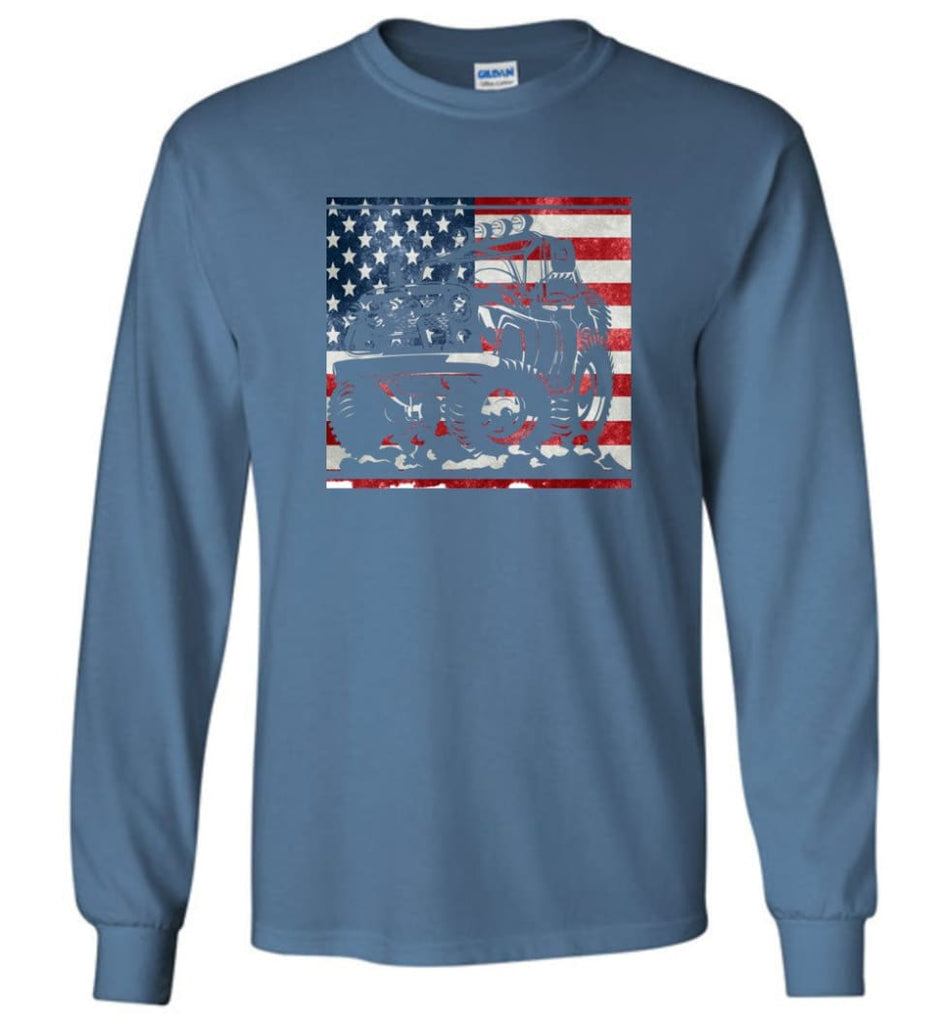 Jeep American Flag Shirt Vintage Jeep Hooded Sweatshirt jeep Christmas Long Sleeve T-Shirt - Indigo Blue / M