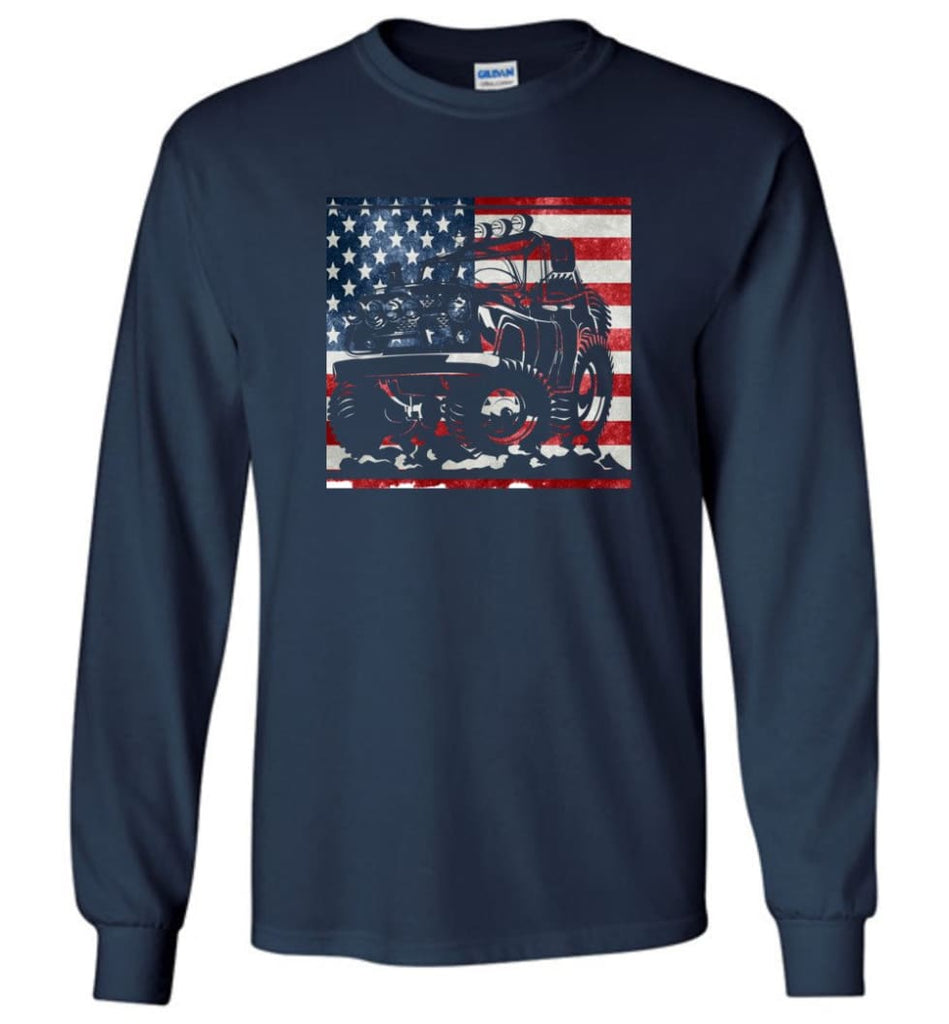 Jeep American Flag Shirt Vintage Jeep Hooded Sweatshirt jeep Christmas Long Sleeve T-Shirt - Navy / M