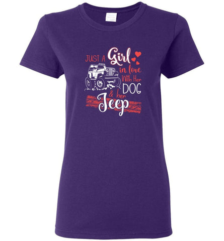 Jeep Dog Shirt Just A Girl In Love With Jeep And Her Dog Women T-shirt - Purple / M