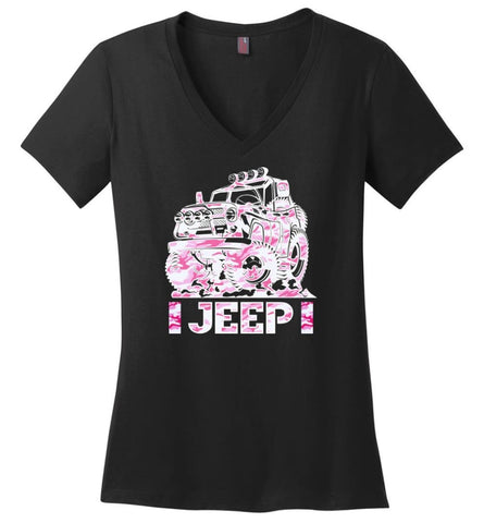 Jeep Girl T Shirt Gift For Girl And Woman Who Love Jeep Truck Car Ladies V Neck - Black / M - womens apparel